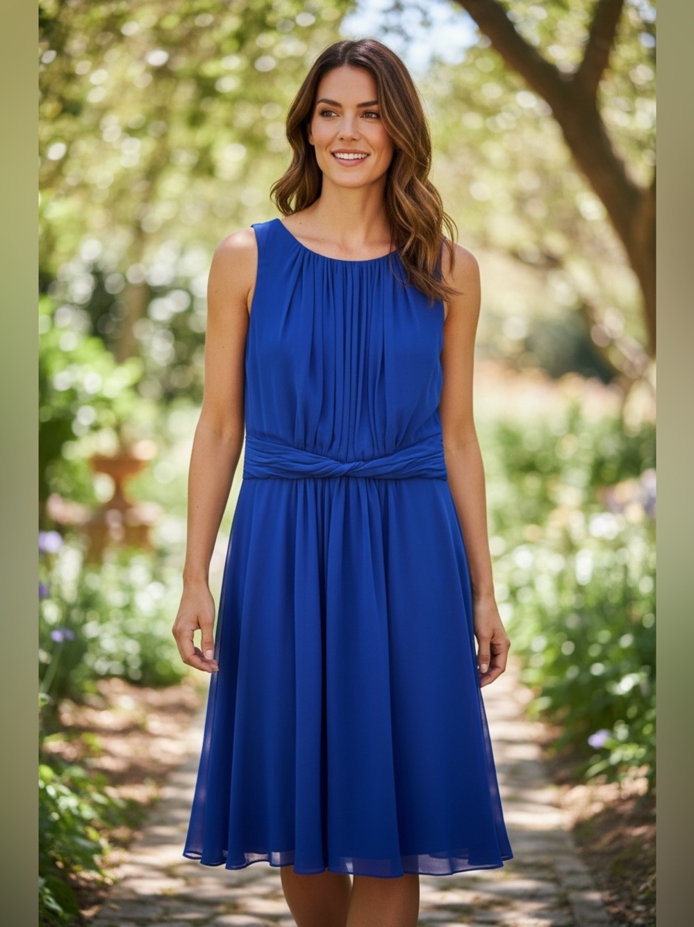Lauren Ralph Lauren Womens Size 10 Sleeveless Chiffon Dress Pleated Blue Wedding